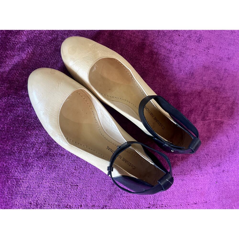 Vintage y2k COSTUME NATIONAL Leather Ballet Flats Ankle Strap Shoes 36.5 6.5 CNC